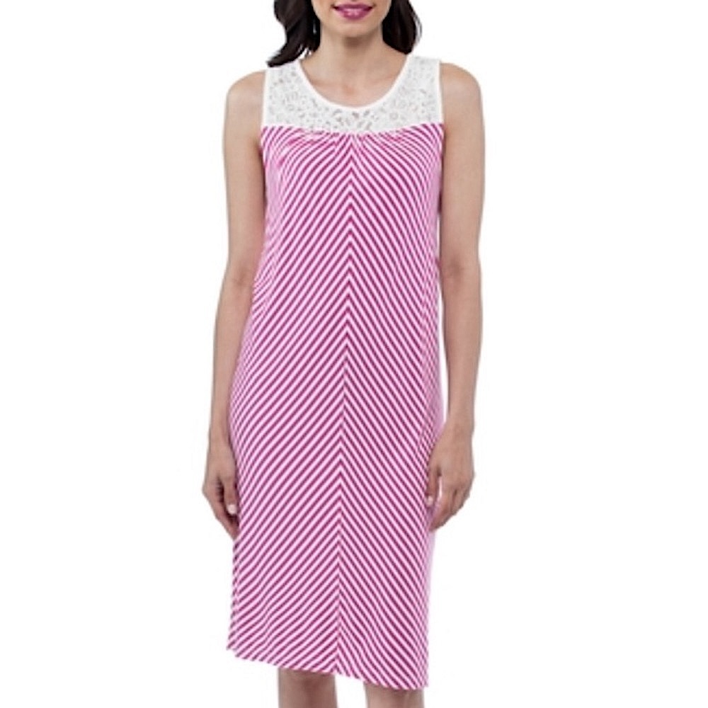 NWT Cherokee Sleeveless Pink/ White Striped Laced Cotton Midi Dress
